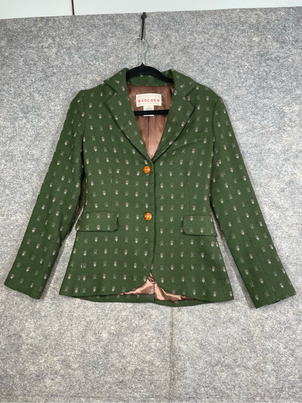 Madchen Green Wool Blend Blazer XS Floral Cottagecore Academia Equestrian Fall